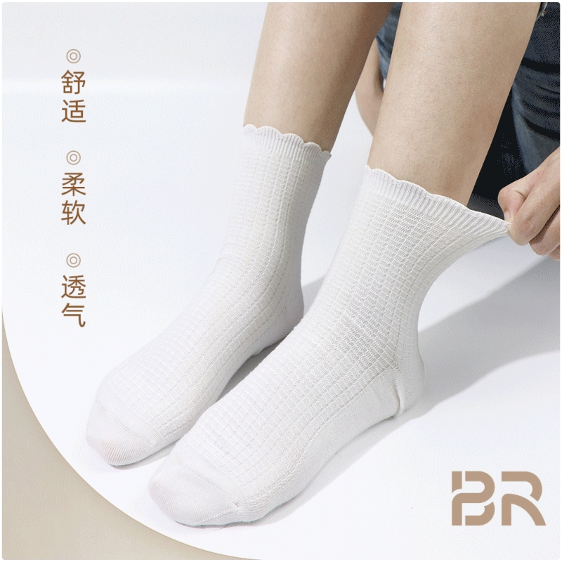 双针小白袜/休闲袜/日常款/精梳紧密纺/吸湿速干透气/高弹袜根不勒脚/无缝合线